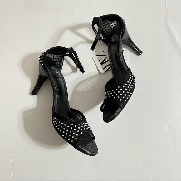 Zara Black RHINESTONE HEELED SANDALS LIMITED EDITION - Picture 11 of 13